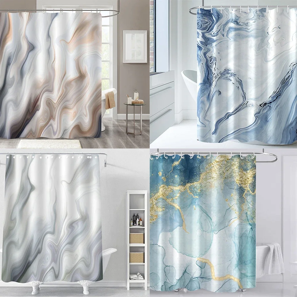 

Delicate Gradient Shower Curtain Modern Minimalist Blue Green BAthroom Curtain Art Bathroom Waterproof Decoration With Hooks