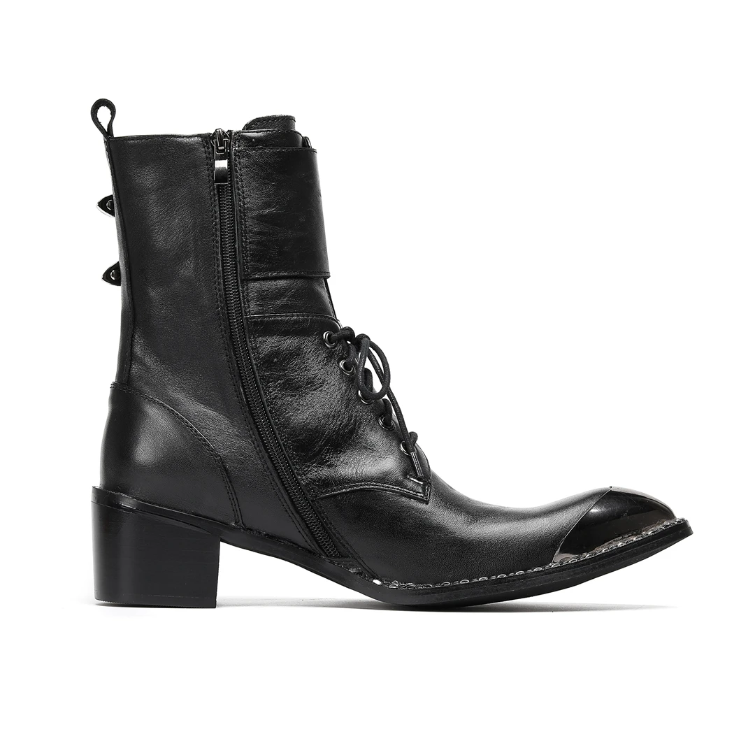 Schwarze Gürtelschnalle Weiches Leder Knöchel Herren Stiefel Westernstiefel Herren Spitzschuh Cowboy Schuhe Party Bota Masculina Herren, Große Größen – Detail 12