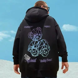 Men's hoodie American pullover trend Fashion cartoon geometric bear print hooded men's and women's long-sleeved shirts