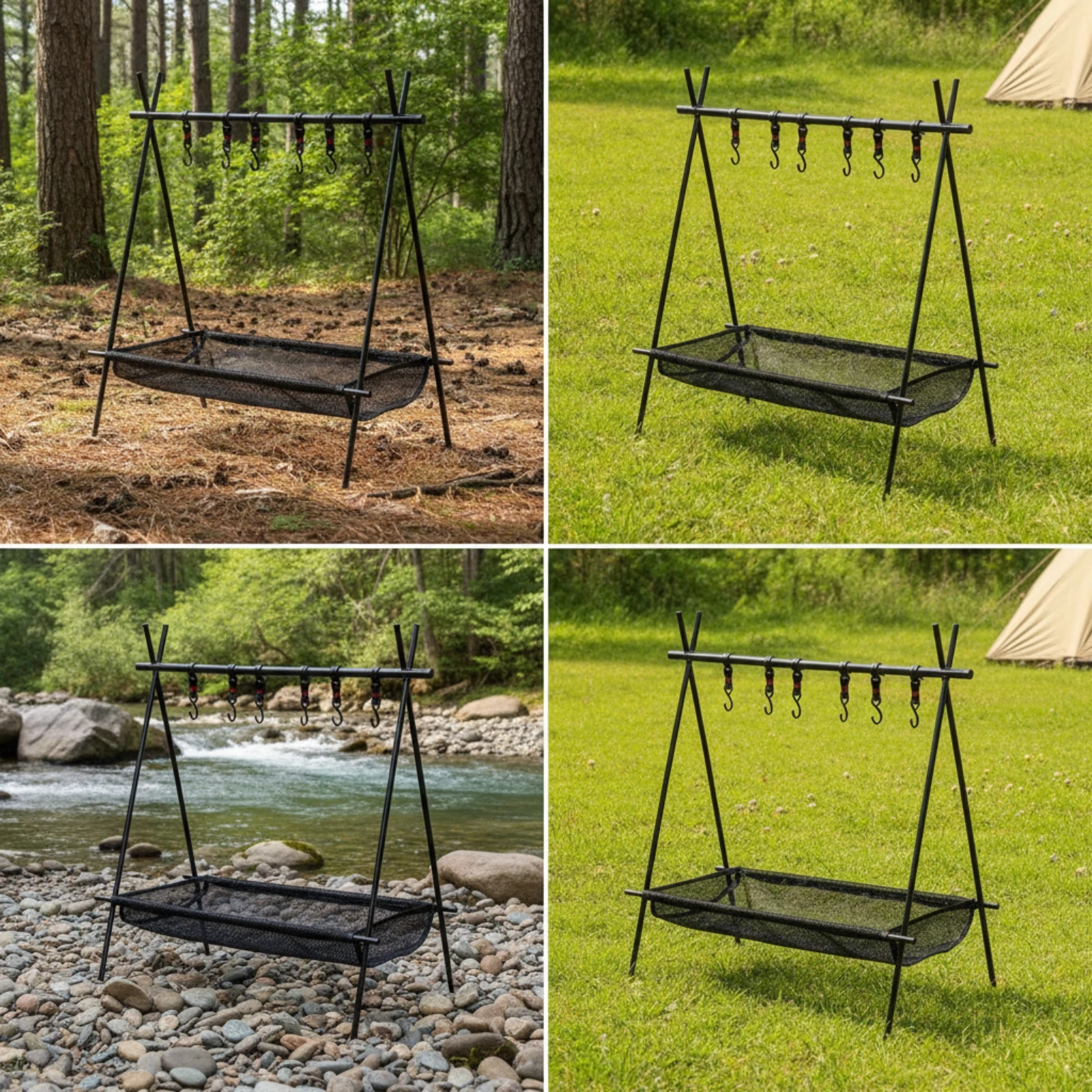 Camping Hanging Rack Foldable Outdoor Hanging Rack Camping Organizer Portable Lightweight for Campers, Picnics