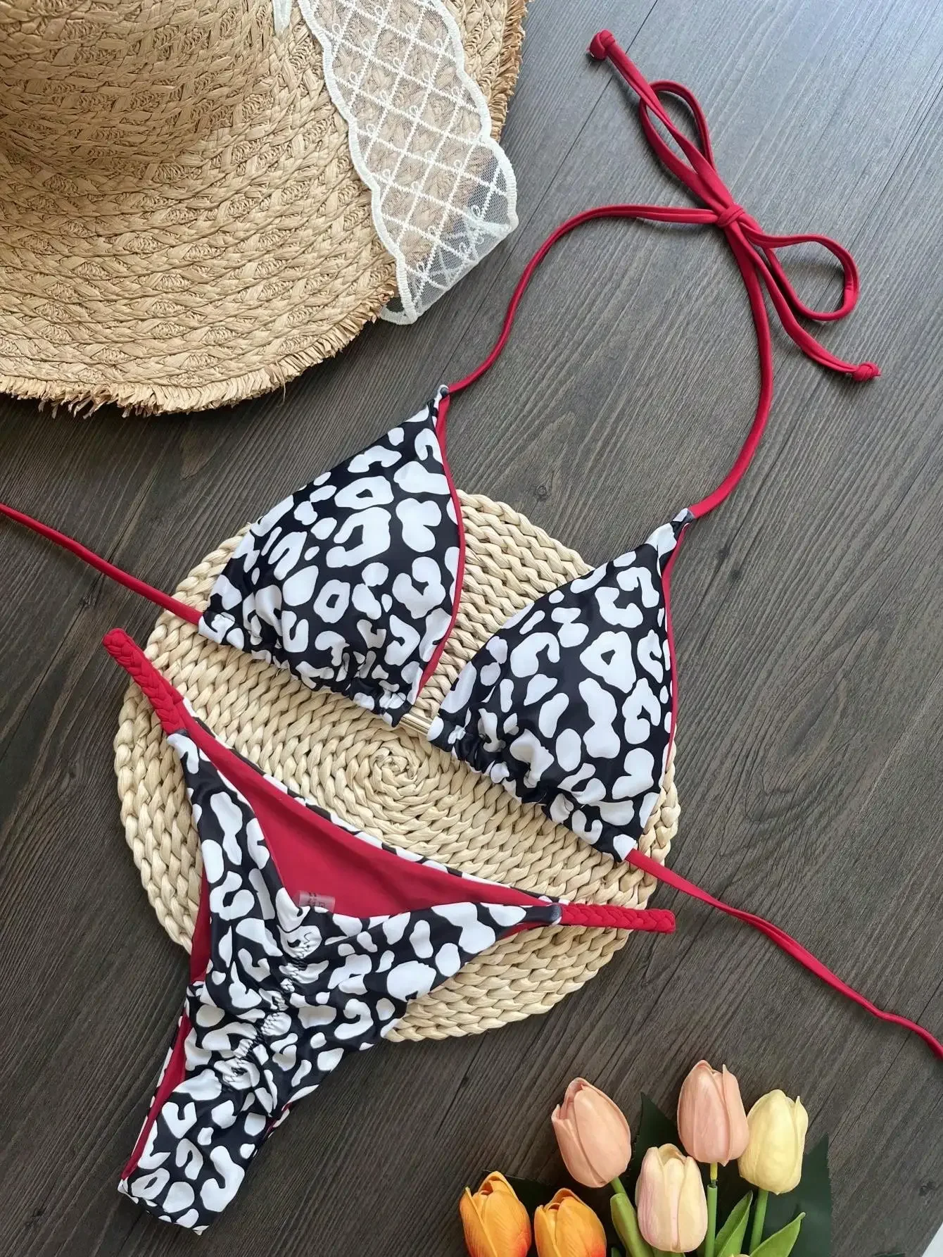 RUOTONSEPT nuevo conjunto de Bikini estilo vendaje con estampado Sexy, traje de baño para mujer, traje de baño de dos piezas con cuello Halter triangular, traje de baño, bikinis brasileños