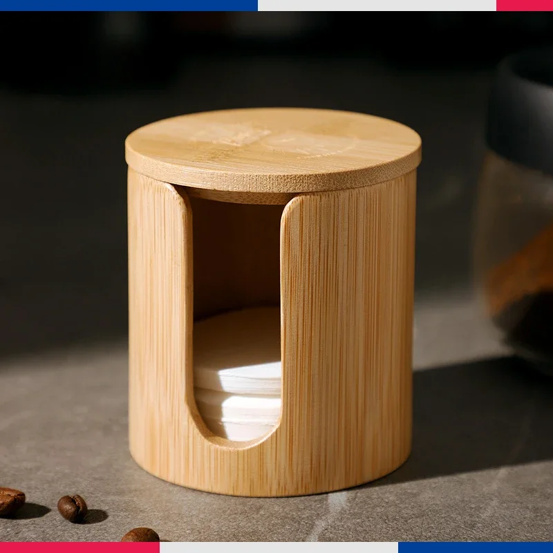 Coffee Filter Storage Boxes Household Solid Wood Dust Prevention Box Coffee Machine Round Powder Bowl Filter Paper Universal New