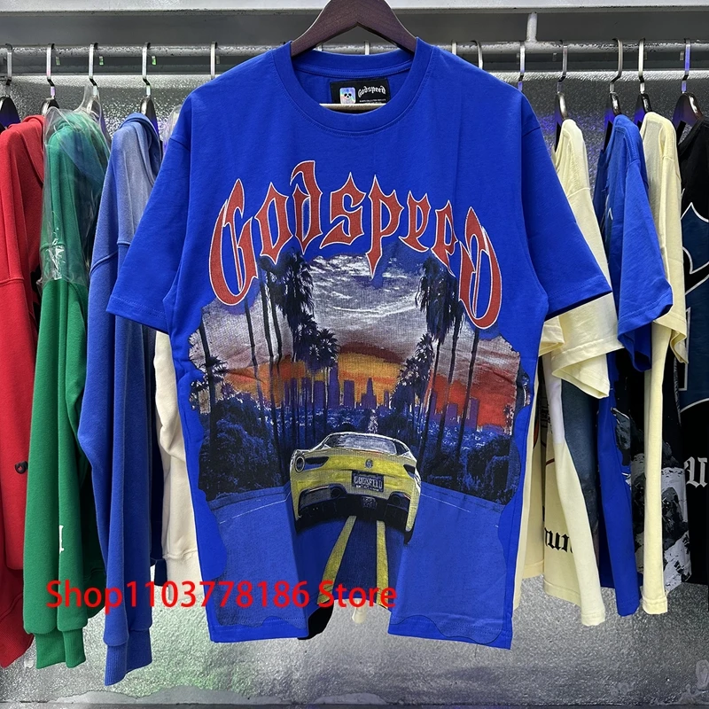 

Men Women Couple Godspeed T-shirts Tops High Quality Cotton American Fashion Hip-hop Road Supercar Print GOD SPEED T Shirt