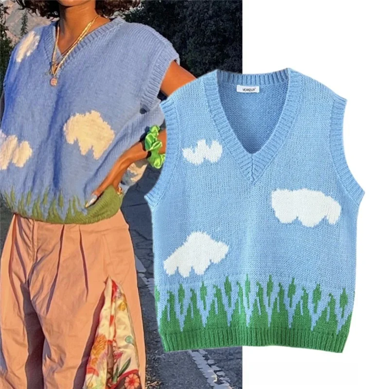 

Свободный вязаный свитер Lazy Sle round Ne Lantern Sve V-Ne Свитер Жилет Street Sle Весна 202 Толстовка No Sve