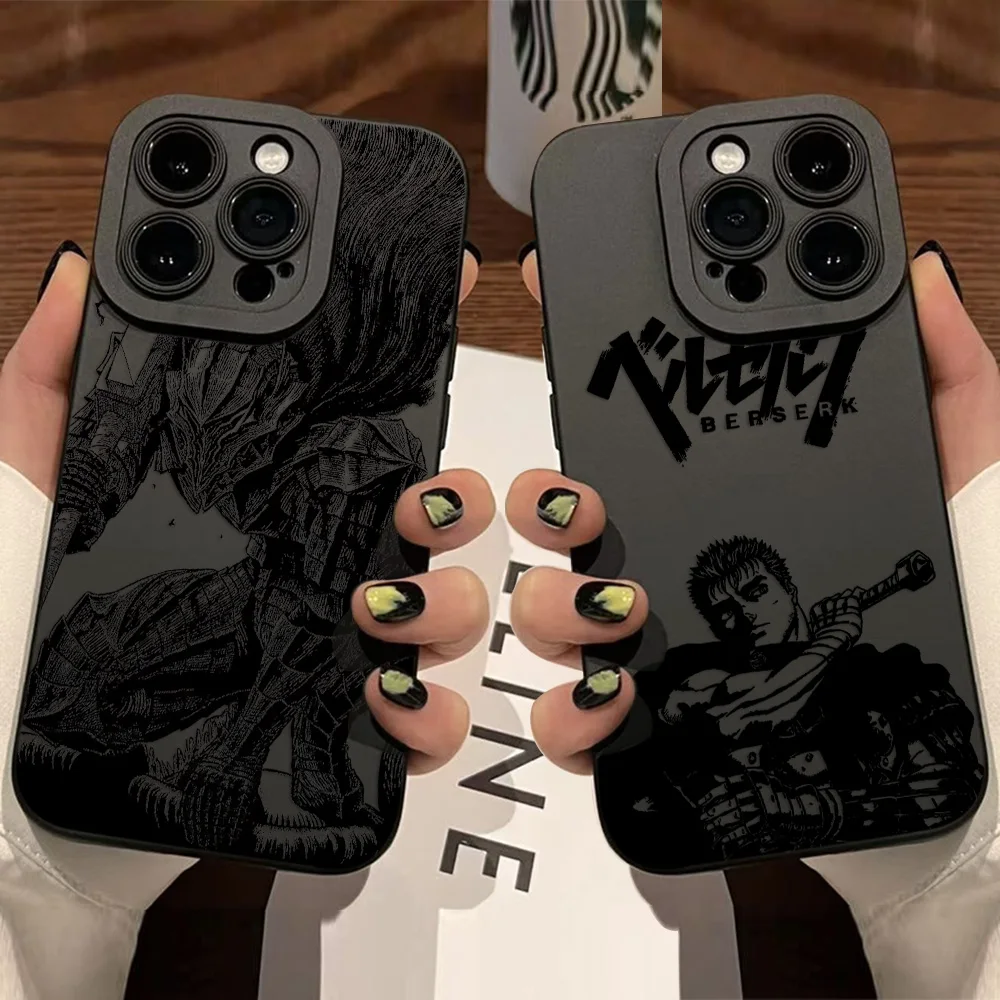 Nouveau Anime Berserk Guts élève plein écran coque de téléphone pour iPhone 16 15 14 13 12 11 X XR Xs 8 7 Plus Pro Max couverture arrière en Silicone