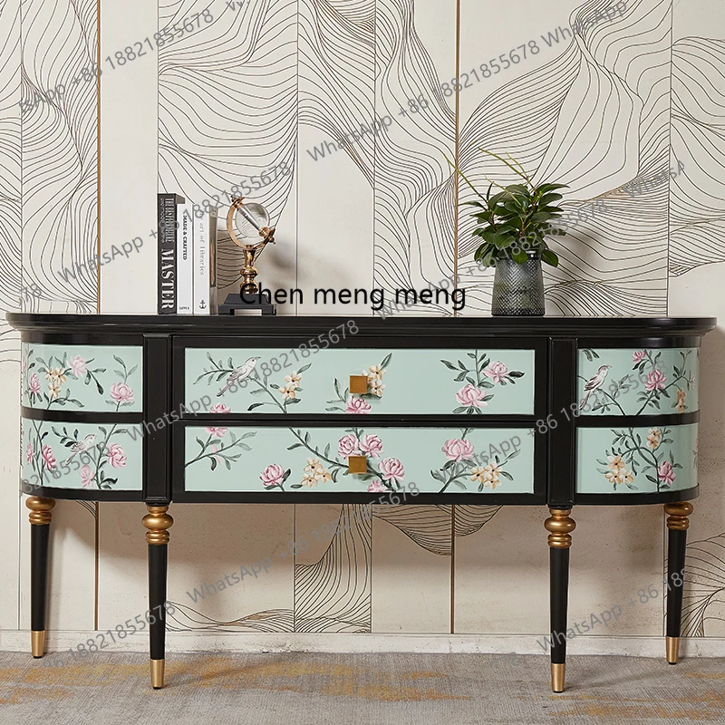 

Medieval retro home living room partition cabinet American solid wood decoration wall entrance hall cabinet