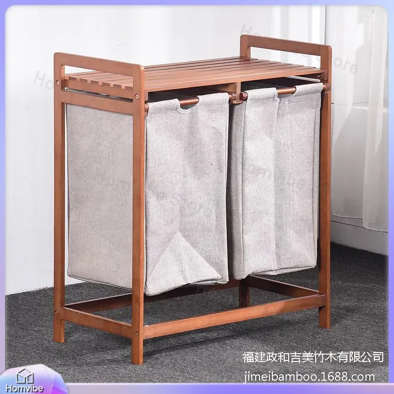 for Nanzhu double grid laundry basket household clothes storage rack bamboo simple organizer for home