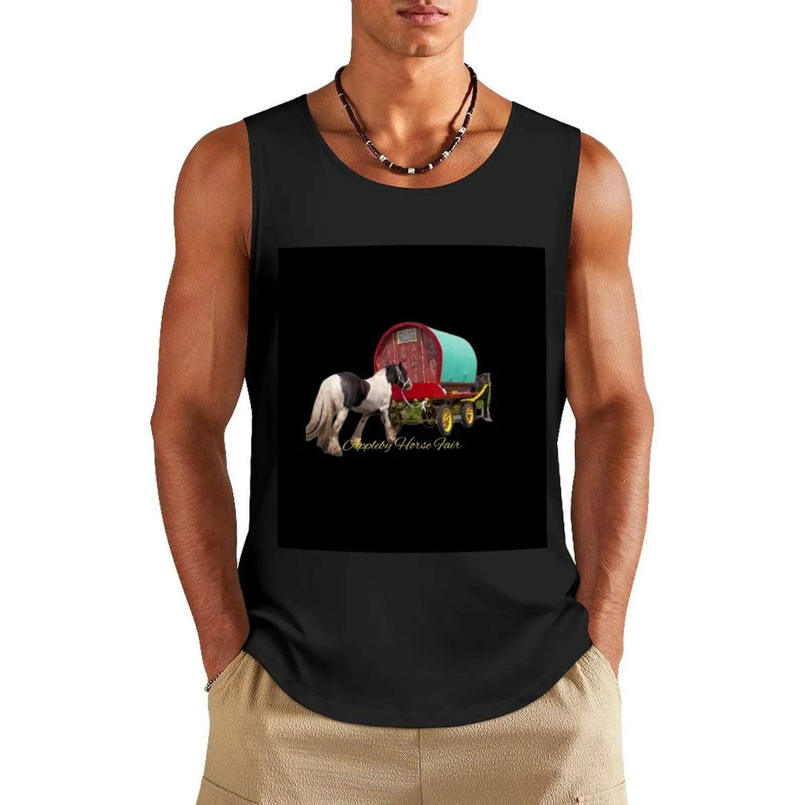 

horse drawn caravan, Appleby fair Tank Top running shirt underwear summer clothes sports t-shirts for men Men's gym clothing