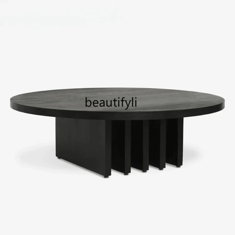 

A15 Light Luxury Solid Wood Coffee Table round Small Apartment Tea Table Living Room Creative Silent Style Cream Style French