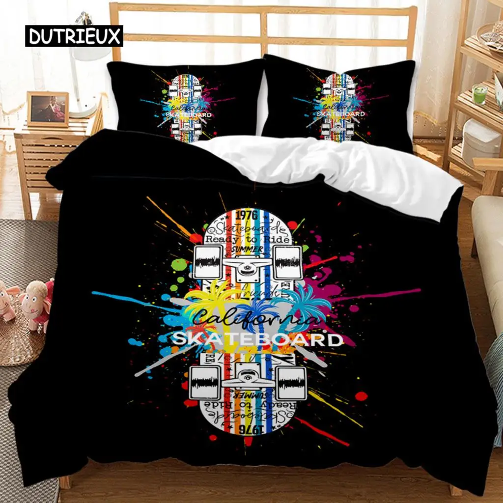 

Skateboard Duvet Cover Set Skateboard Player Hip Hop Bedding Set Teens Street Hobby Sport Hippie King Size Polyester Quilt Cover