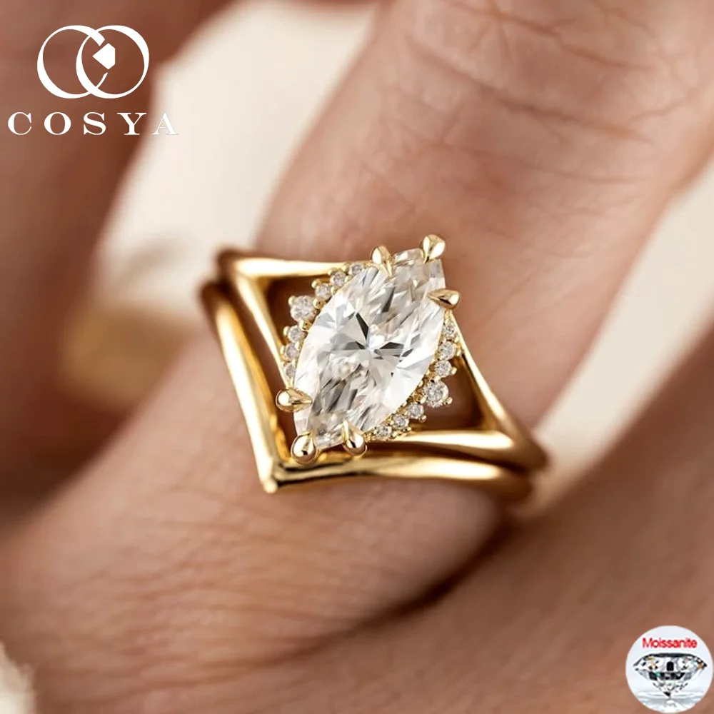 

COSYA комплект колец с муассанитом огранки маркизы D, цвет, лабораторный бриллиант, свадебное комбинированное кольцо, 100% серебро S925, золото 18 карат, ювелирные изделия