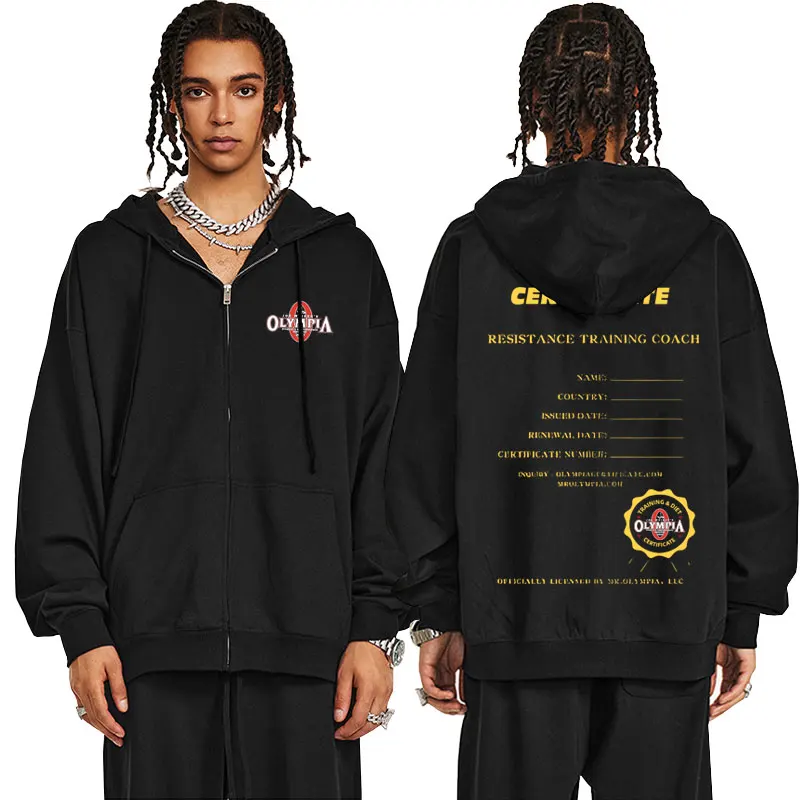 

Olympia Gym Fitness Pump Cover Zipper Hoodie Men Clothing Fashion Retro Zip Up Jacket Men's Casual Oversized Zip Up Sweatshirt