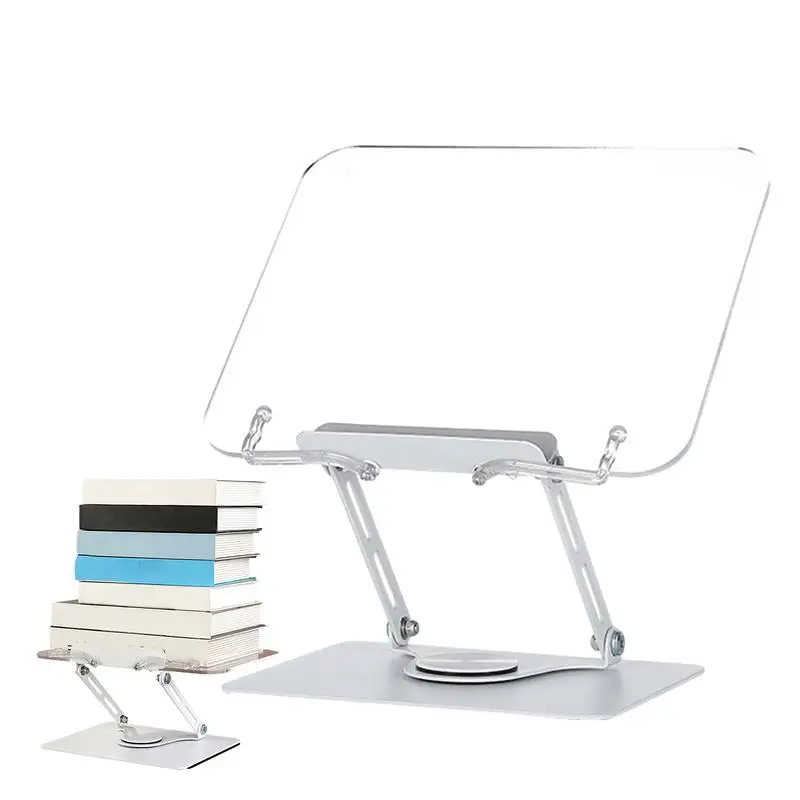 

Desk Book Stand Acrylic Reading Holder 360 Degree Rotating Laptop Book Riser Foldable Book Display Stand Height Adjustable Desk