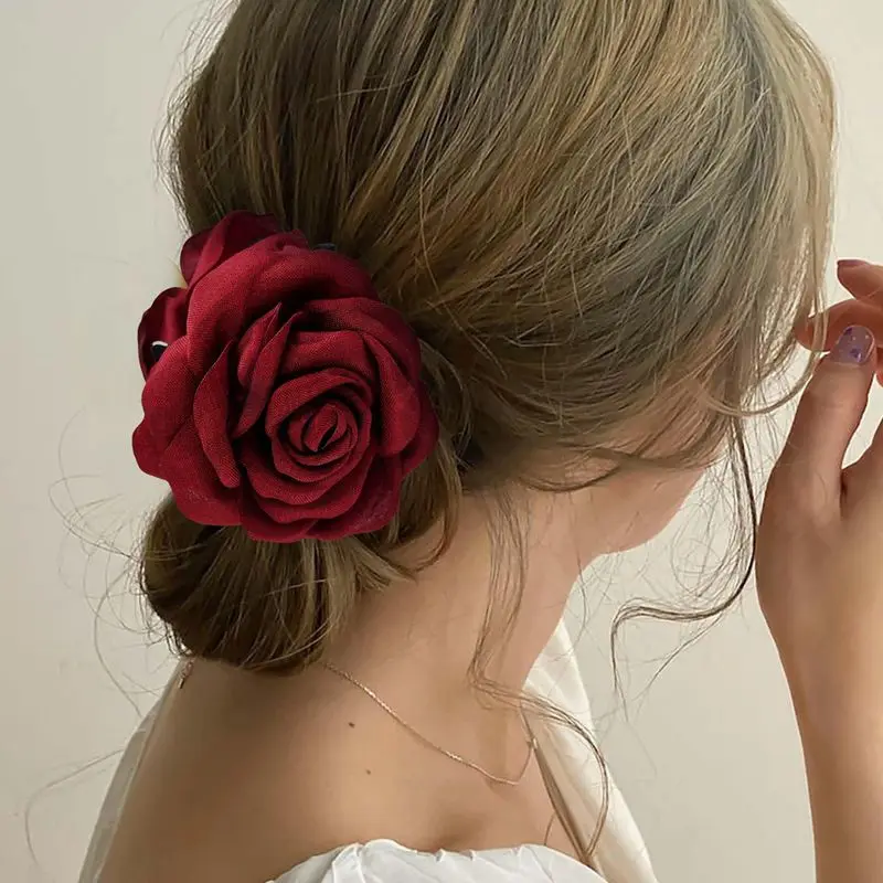 1pc Rose fabric flower claw clip, Amazon popular hair accessory, hair tie, ponytail claw, versatile ball head claw clip