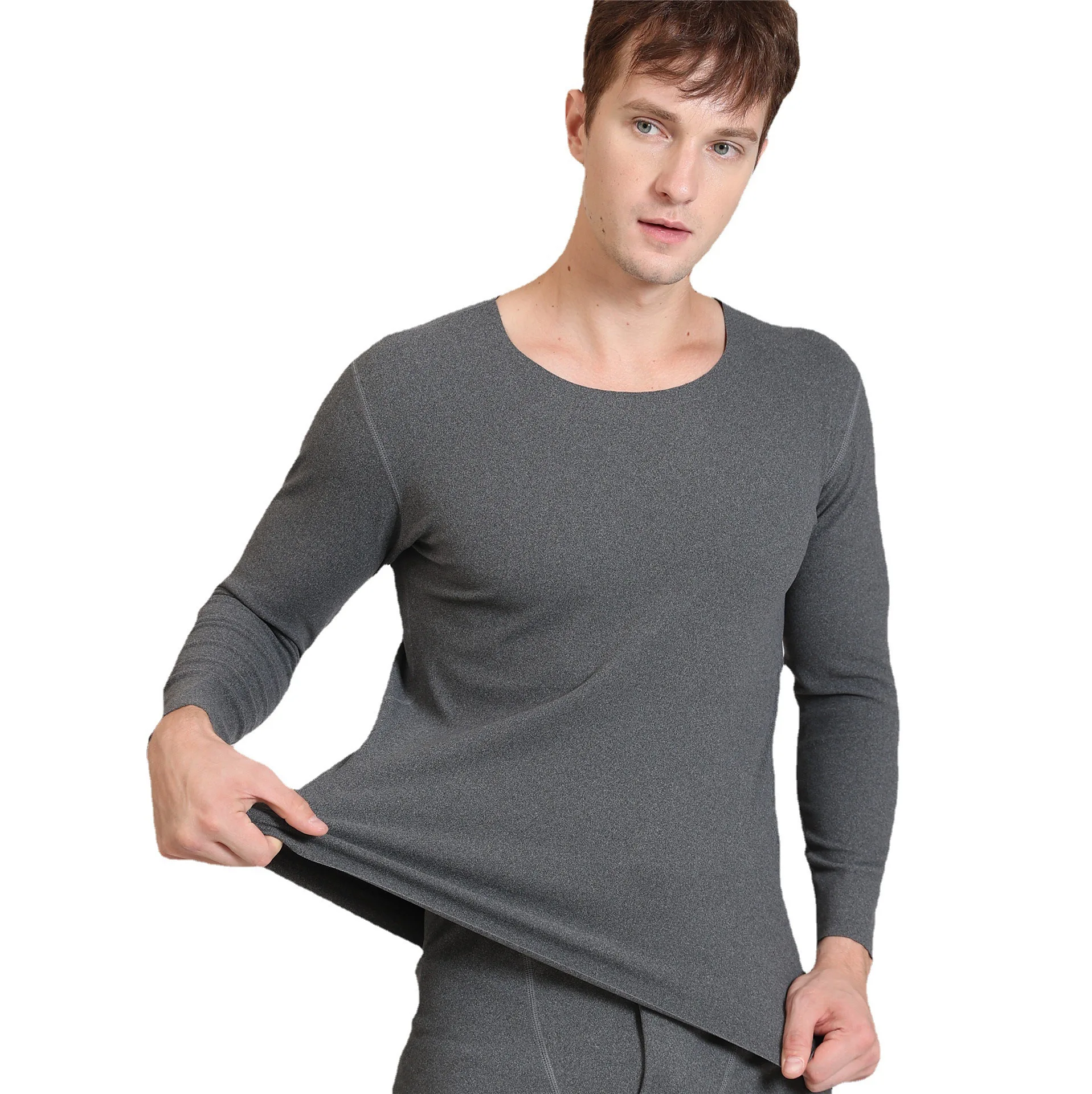 1pcs Autumn Winter Seamless Men\'s Long-sleeved Thermal Underwear Man Plus Size Round Neck Thin velvet Autumn clothes Tops XL-7XL