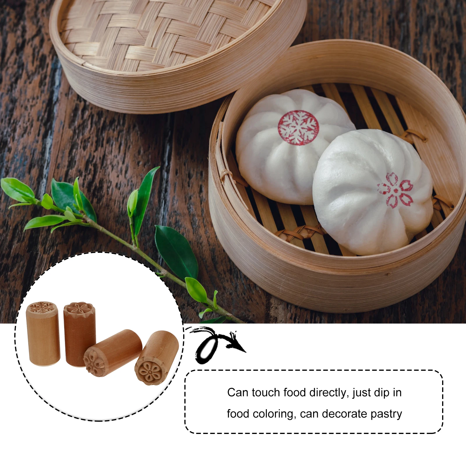 

4Pcs Wooden Moon Cake Stamper Set Safe Eco-Friendly Beautiful Cake Decoration Practical Baking Tool Wooden Stampers