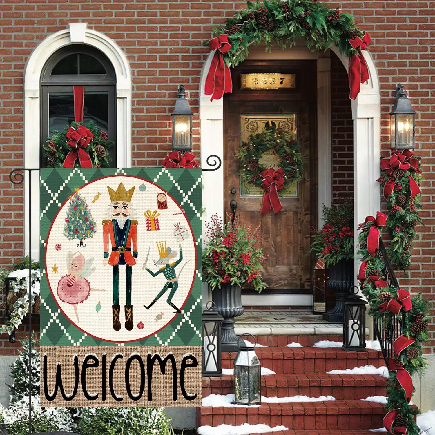 AVOIN colorlife Nutcracker Welcome Christmas Garden Flag 12x18 Inch Double Sided Outside, Winter Festive Holiday Yard Outdoor De