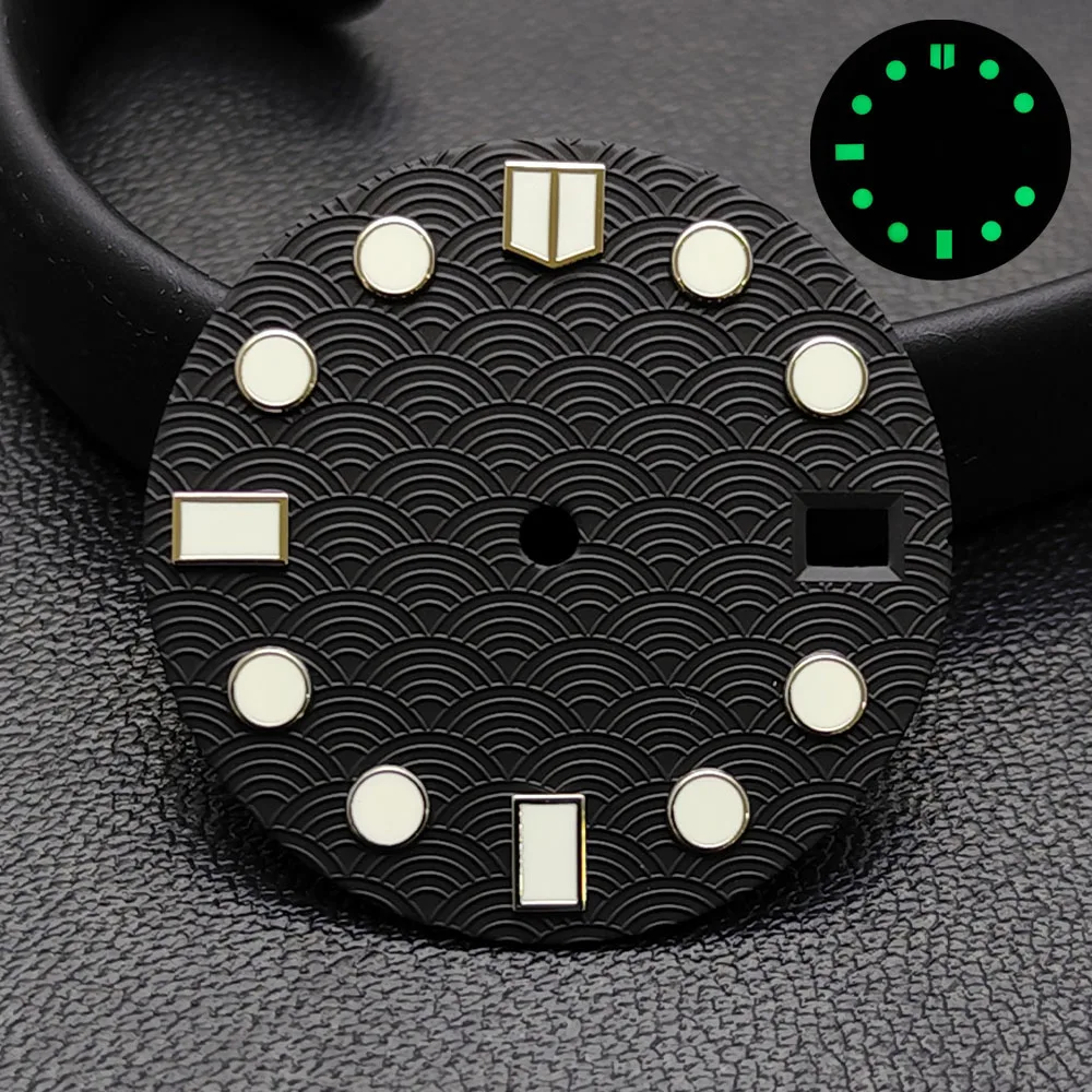 28.5MM Single Calendar Watch Black/Red Dial Green Luminous Dial for NH35/NH36 Movement Accessories Watch Parts For Wristwatches