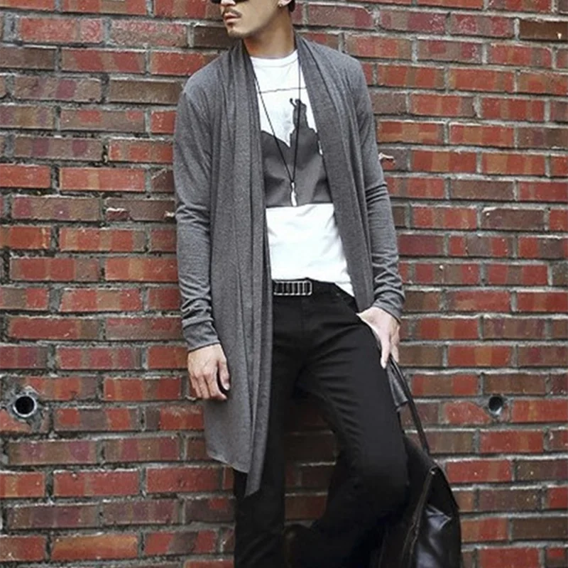 2024 New Men The Long Thin Cardigan Korean Male Cloak Coat Non Mainstream Free Shipping