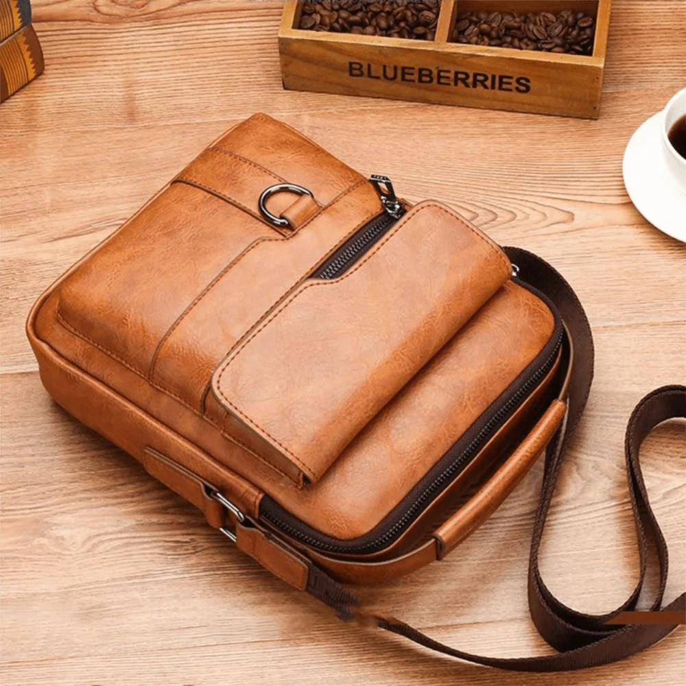 

Portable PU Leather Men Crossbody Bag Large Capacity Vintage Shoulder Bag Waterproof Man Tote Bag Office