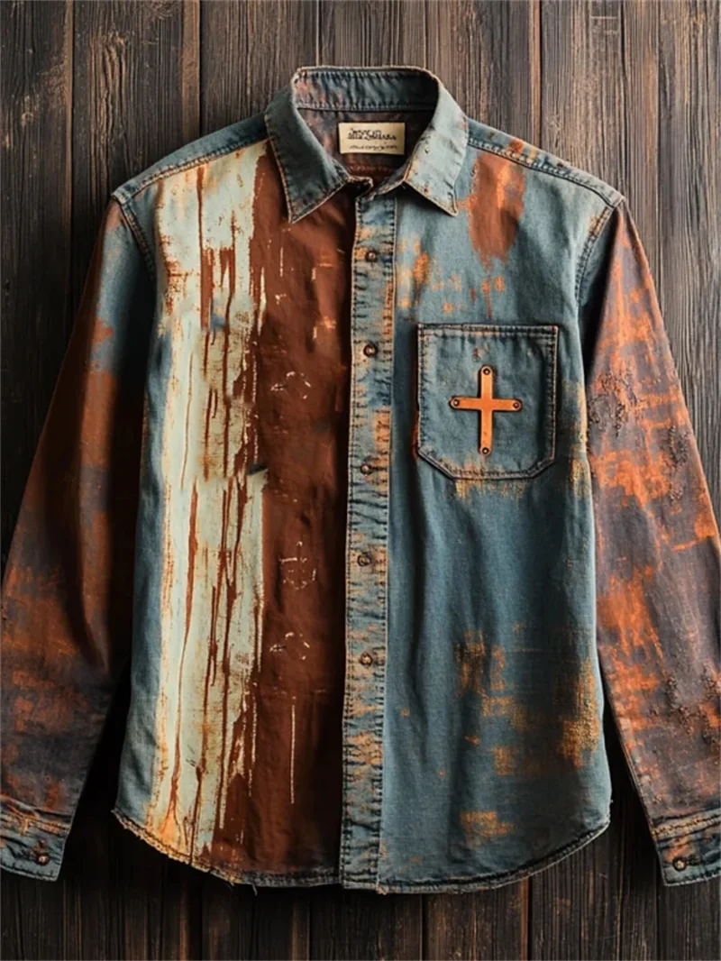 Men's Shirt Psychedelic Swirl Marble Sun Graphic Print Long Sleeve Button‑Down Top Retro Casual Outdoor Mens Clothing