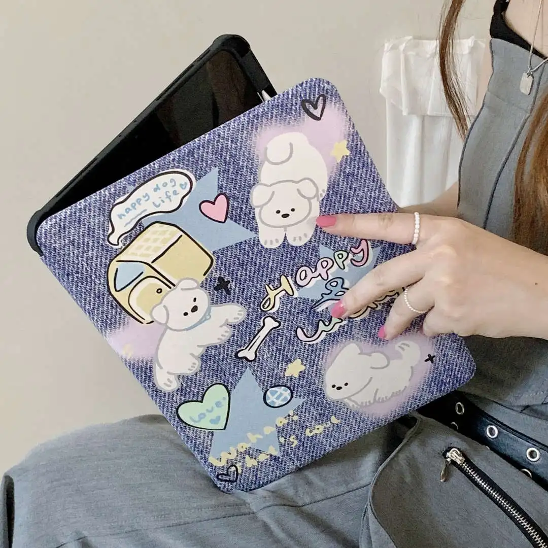 With Pencil Holder Funda For iPad 10.2 iPad Air 5 4th Generation 10.9 iPad Pro 11 9.7 8 9th Air3 pro10.5 10th Cartoon Puppy Case