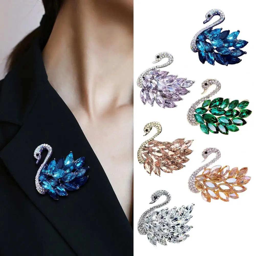 Retro Corsage Pin Elegant Swan Rhinestone Brooch for Women's Shoulder Bag Coat Hat Retro Anti-slip Pin for Party Prom Wedding