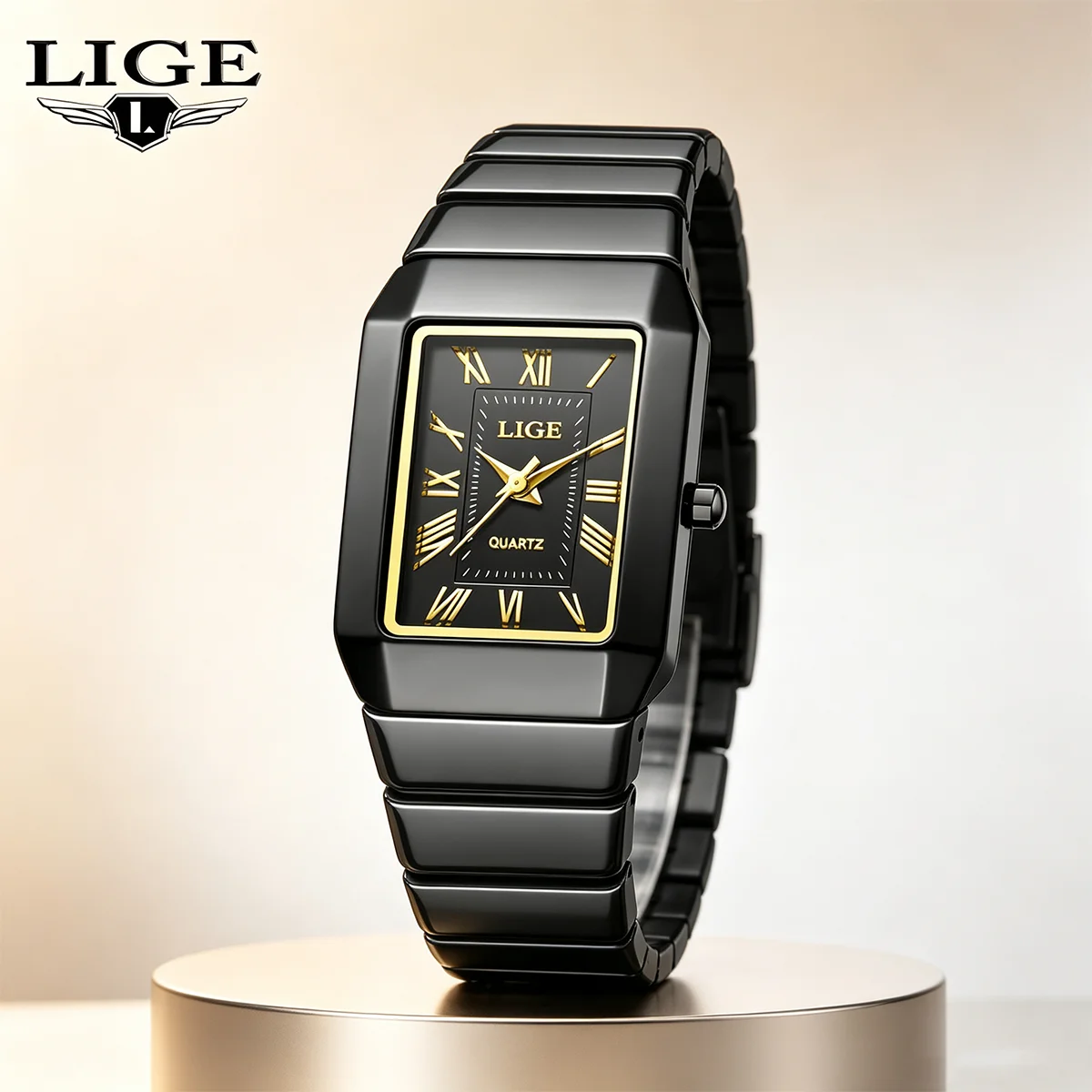 LIGE Fashion Women's Watch Ceramic Quartz Wristwatch Elegant Waterproof Vintage Watches Ultra-thin Watch for Women Reloj Hombre
