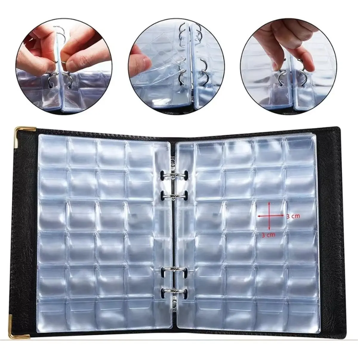 480 Pocket Coin Album 4 Rings Detachable Card Page Favorites 20-Page Large Capacity PU Leather Coin Collection Album