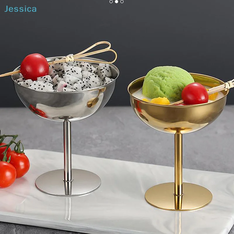 ♥Multi-Color Metal Dessert Bowl - Stemmed & Footed Bowls for Ice Cream, Fruits & Party Serving (Gold/Rose Gold/Silver) - view 4