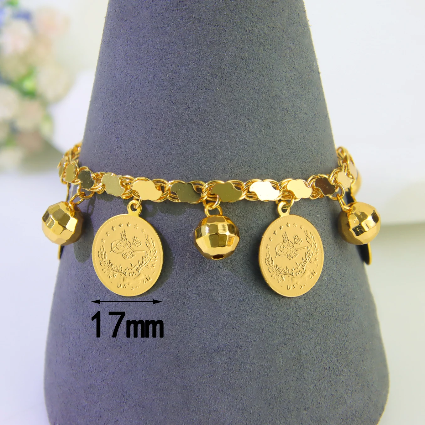 Klassisches arabisches Goldmünzen-Anhänger-Armband, 21 Karat vergoldet, Algerien, Brautmode, Handketten, Dubai, Damen, Hochzeit, Party-Schmuck – Detail 7