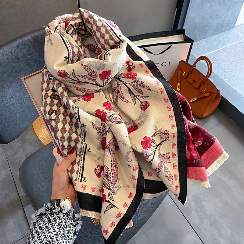 

Cashmere Warm New Design Poncho Scarf Luxury Floral Print Pashmina Winter Travel Shawl Wraps Stoles Bufanda Blanker Echarpe