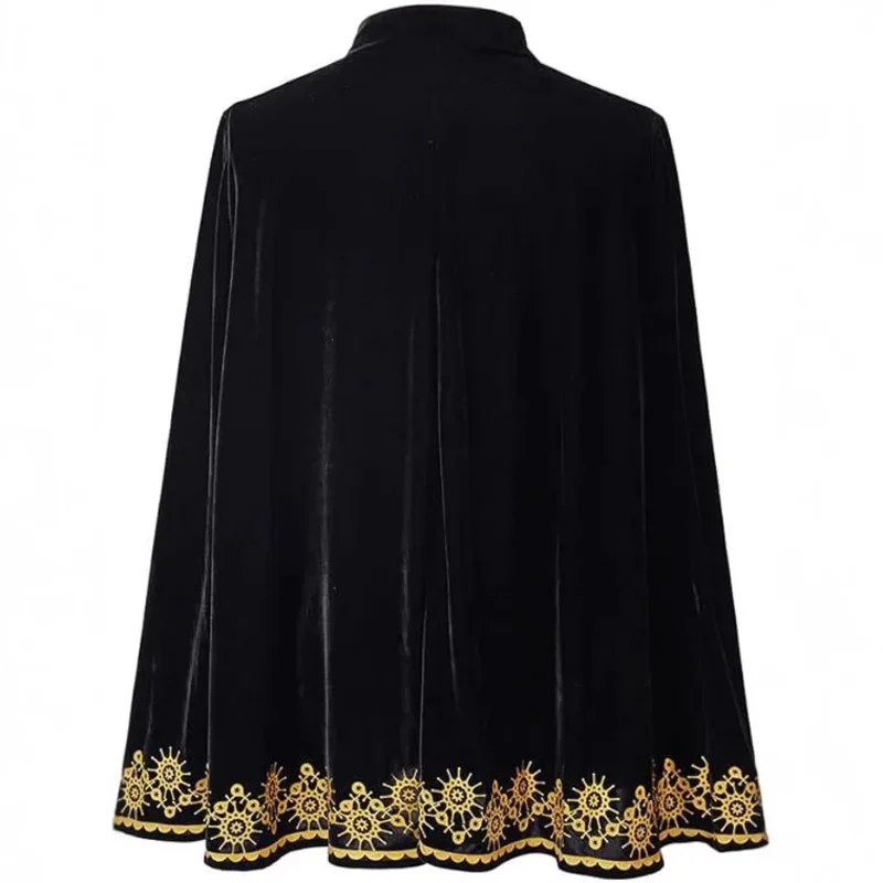 2025년 11월 18세기 검정 벨벳 골드 트림 할로윈 망토 의상 중세 왕자 왕 케이프 (남성용)