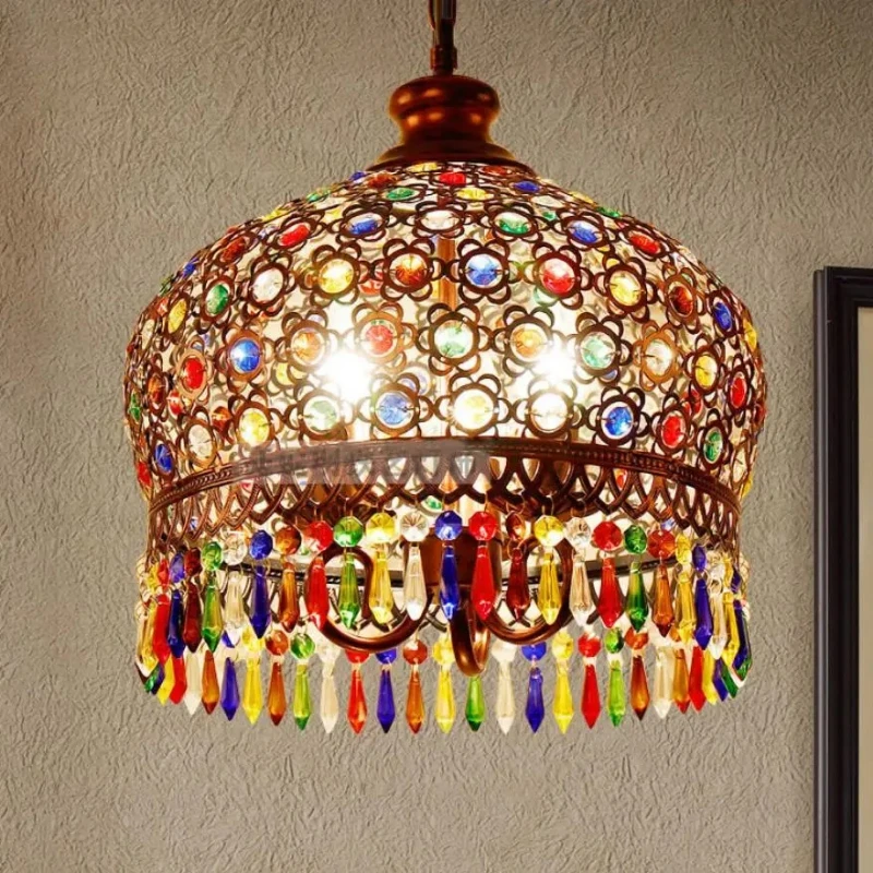

Creative Southeast Asian Colorful crystal Ceiling chandelier Bohemian art restaurant cafe Retro decoration small Hanging lamp