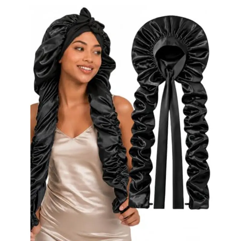 AAAN-Heatless Curl Satin Bonnet For Sleeping, No Slip Sleep Bonnet With Long Curling Ribbons For Long & Braids Hair