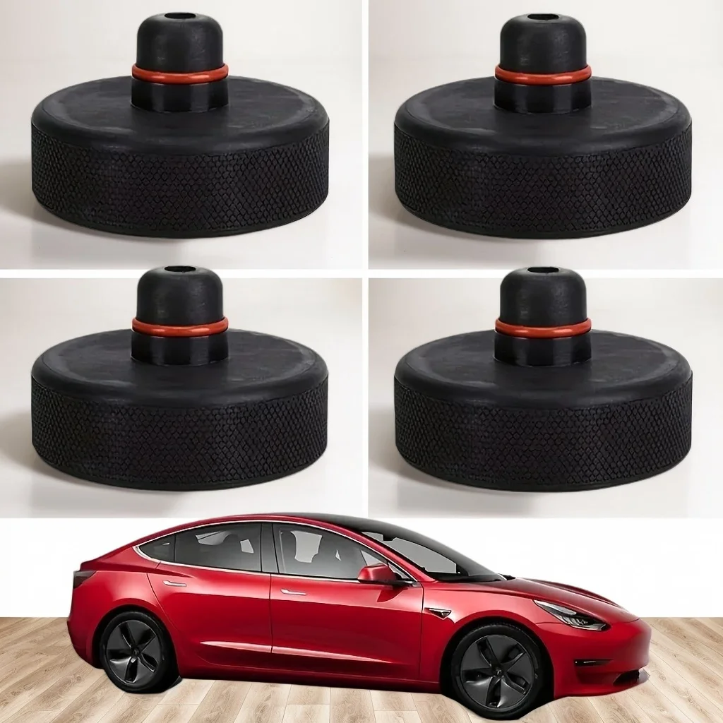 

4PCS Tesla Model X/S/3 Jack Pad Adapters - Black Rubber Lift Point Protectors for Safe Heavy-Duty Lifting