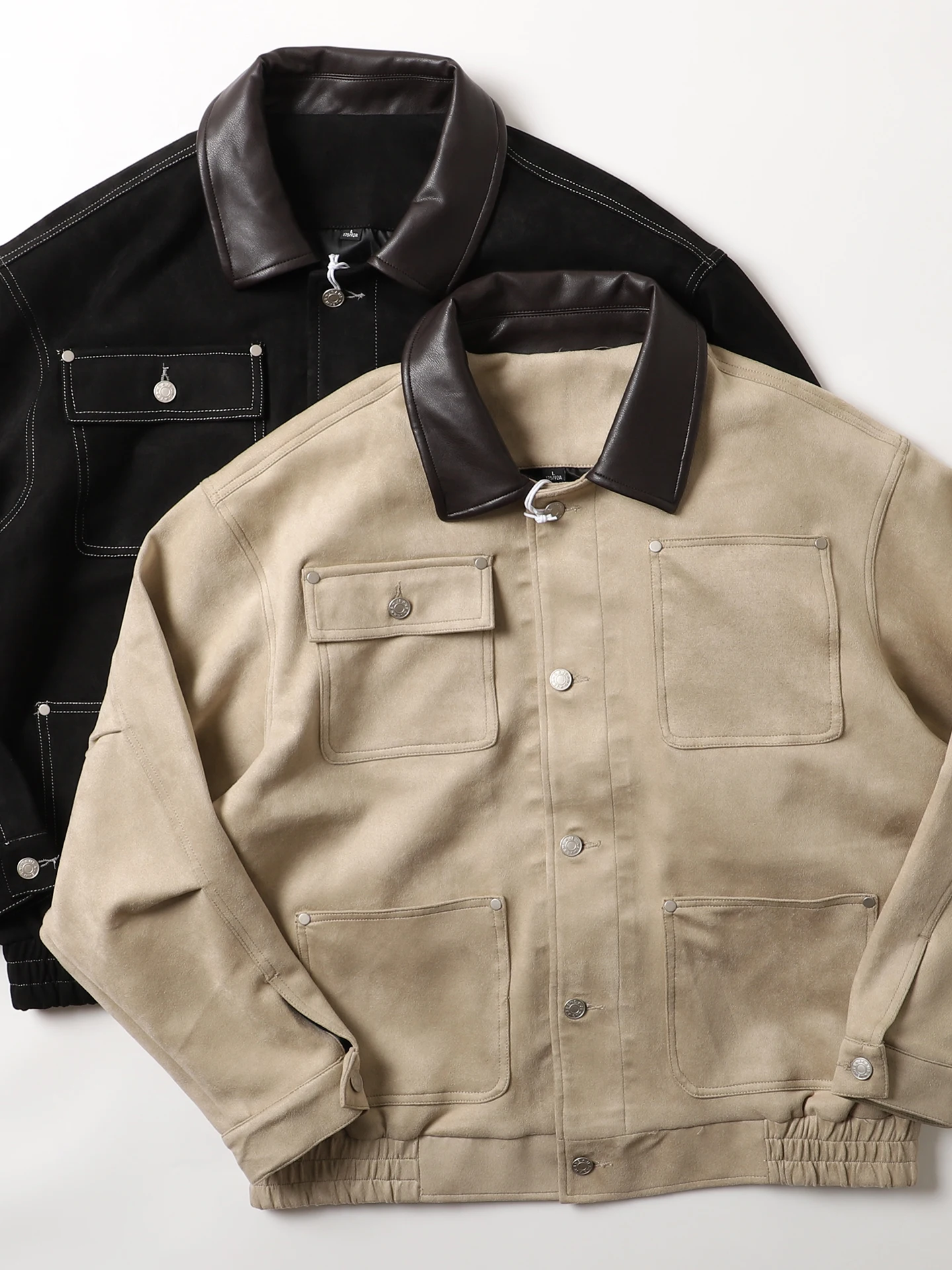 

Retro American Waed Suede Workwear Jaet Loose Men's Casual Outerwear Polyester Fiber Long Sve Button Closure Coat