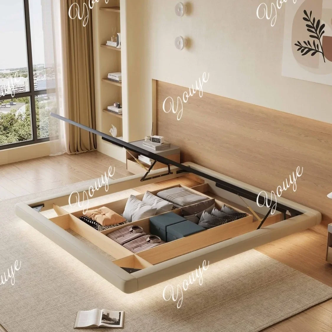 N49 Modern Simple Suspended Bed Storage Tatami Bed Air Pressure Storage No Head Flush Double Bed