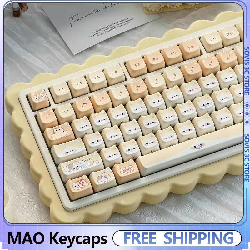 Pudding Cat Keycap MAO Profiel Keycaps PBT Leuke Kat Oor Gepersonaliseerde Aangepaste Berry Cat Key Caps Set MX Mechanische Toetsenbord Cap