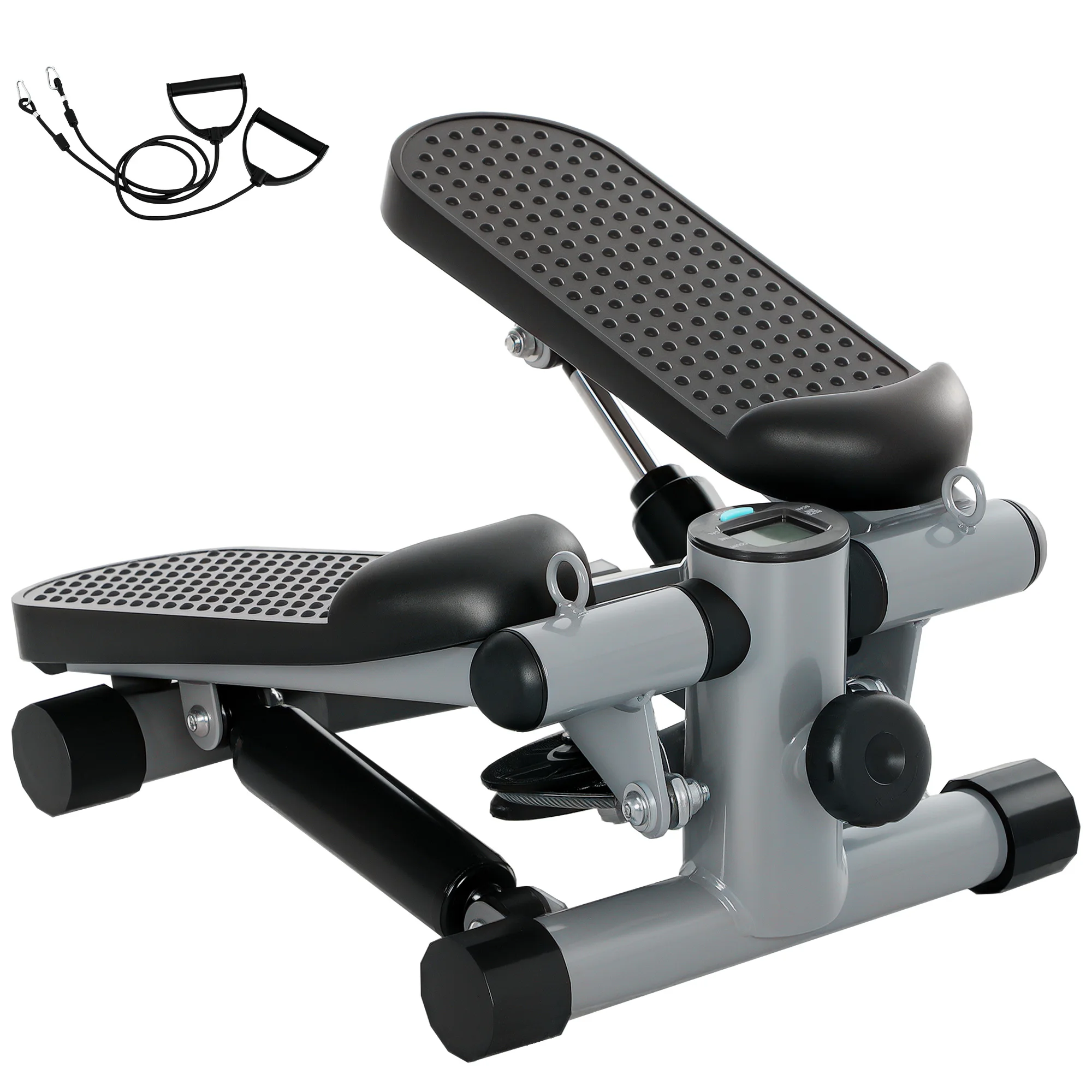 Sportnow Mini Stepper voor thuisoefeningen Compacte klimmachine met weerstandsbanden LCD-monitor In hoogte verstelbare antislippedalen voor lichaamstraining Grijs