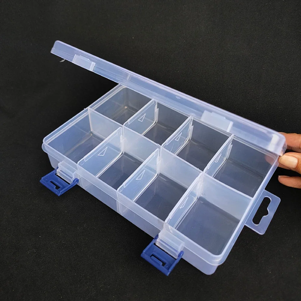 Boîte de Rangement pour Outils à 8 Grilles, Boîtier en Plastique Transparent à Compartiment Réglable, Porte-Bijoux, Vis d\'Évaluation