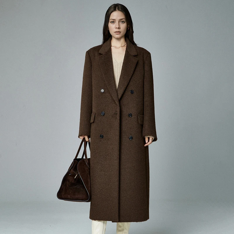 Classic camel color 100% wool women's coat double breasted knee length custom cashmere blend elegant and exquisite women's coat