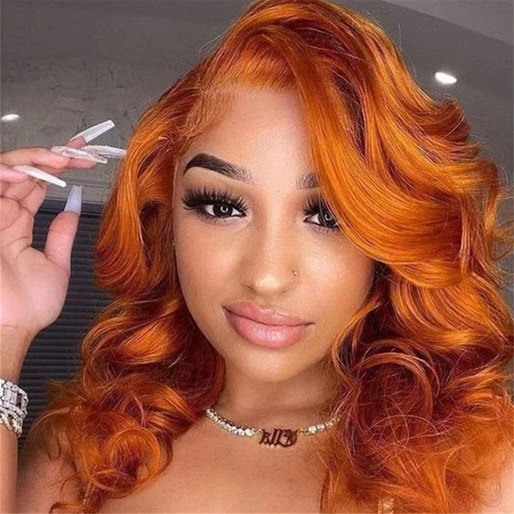 Orange Loose Wave Short Body Wave Lace Frontal Wig Human Hair Wig 5x6 HD Glueless Lace Front Wigs Pre Plucked For Black Women