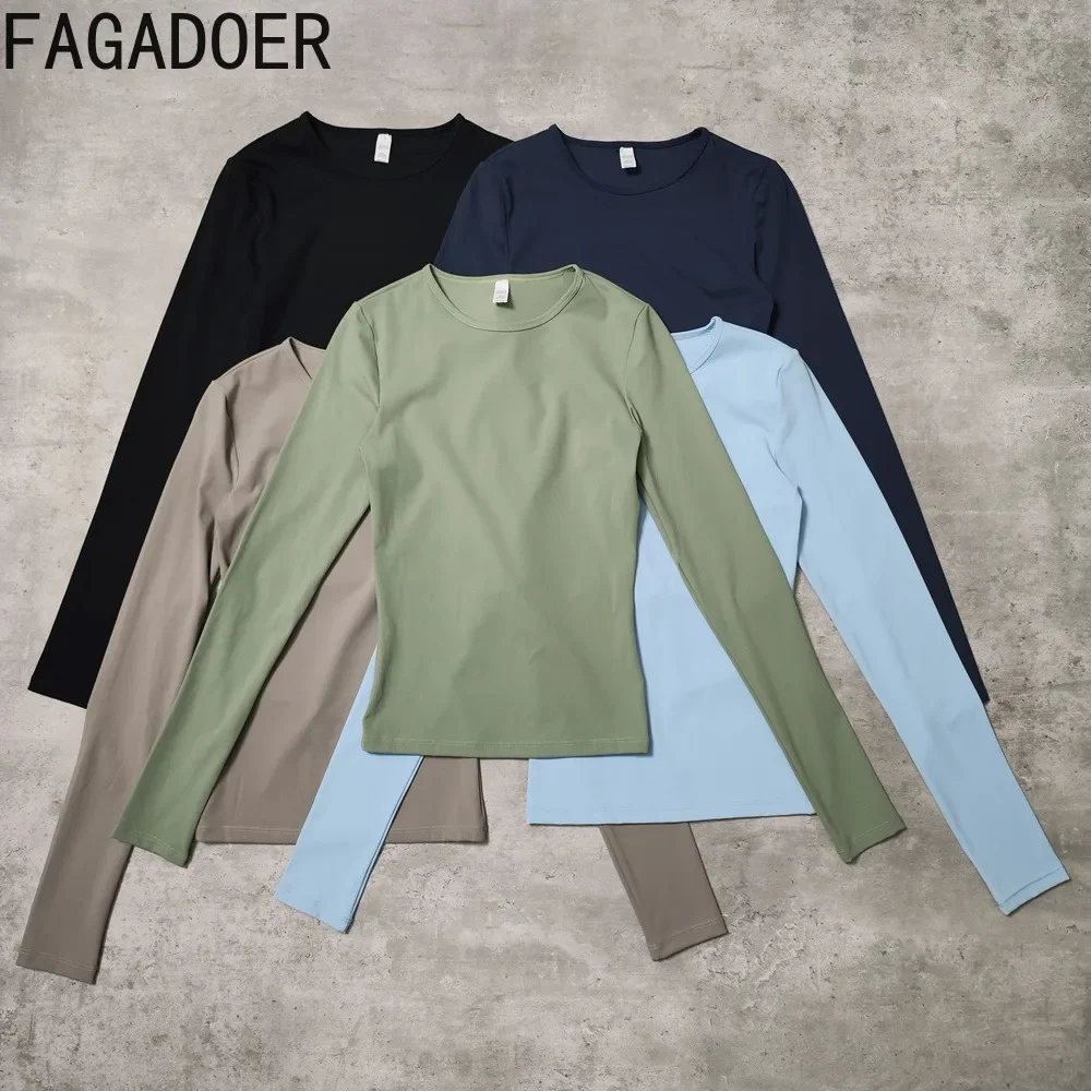 FAGADOER Autumn New Sports Two Piece Set Women Outfit Solid Stretchy Long Sleeve Tops and High Waist Leggings Jogger Streetwear