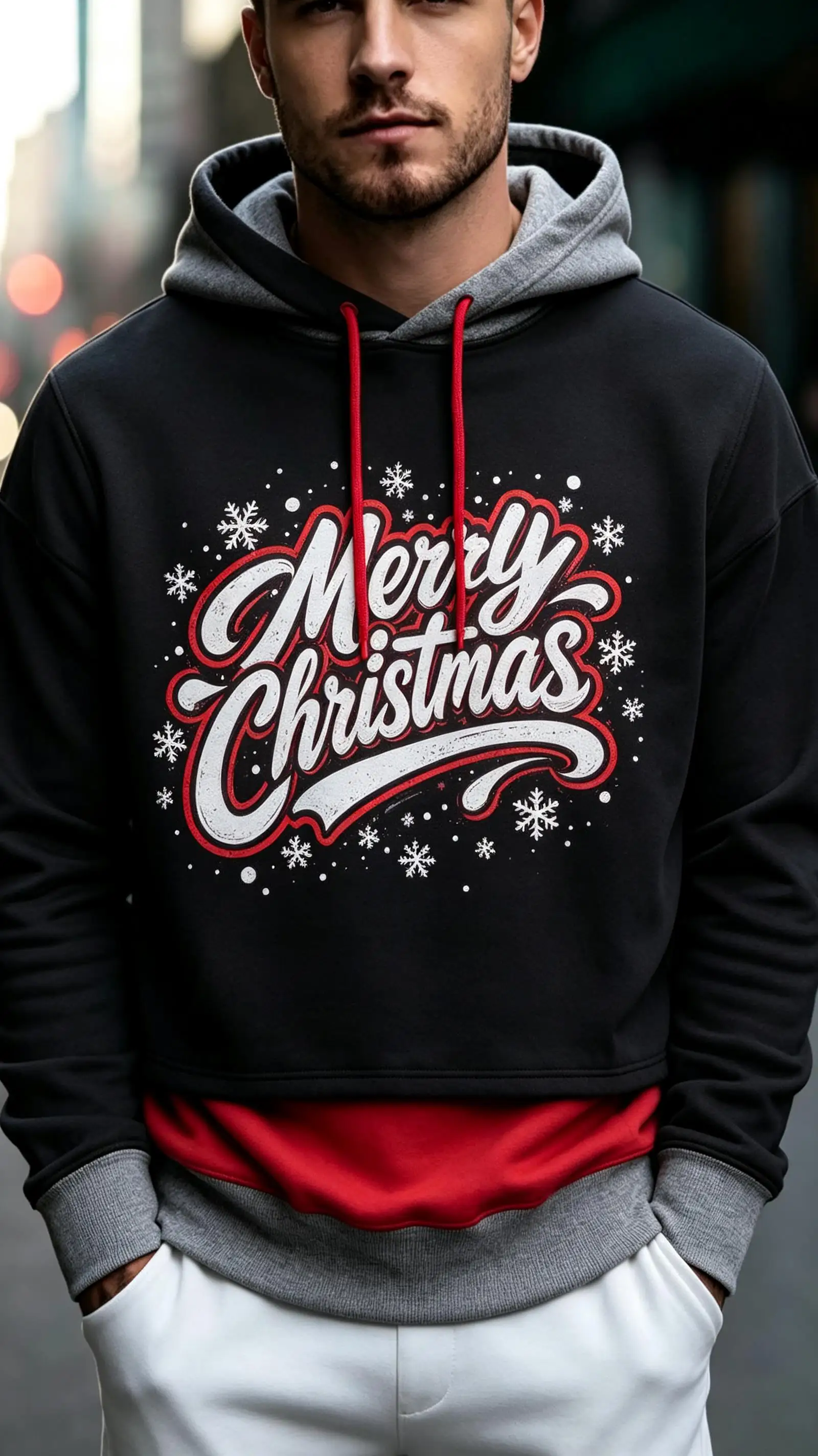 2026 Men Thin Sweatshirt Autumn Winter Hoodie Xmas Merry Christmas Script Graphic Print Long Sleeve Male Tops Men's Clothes