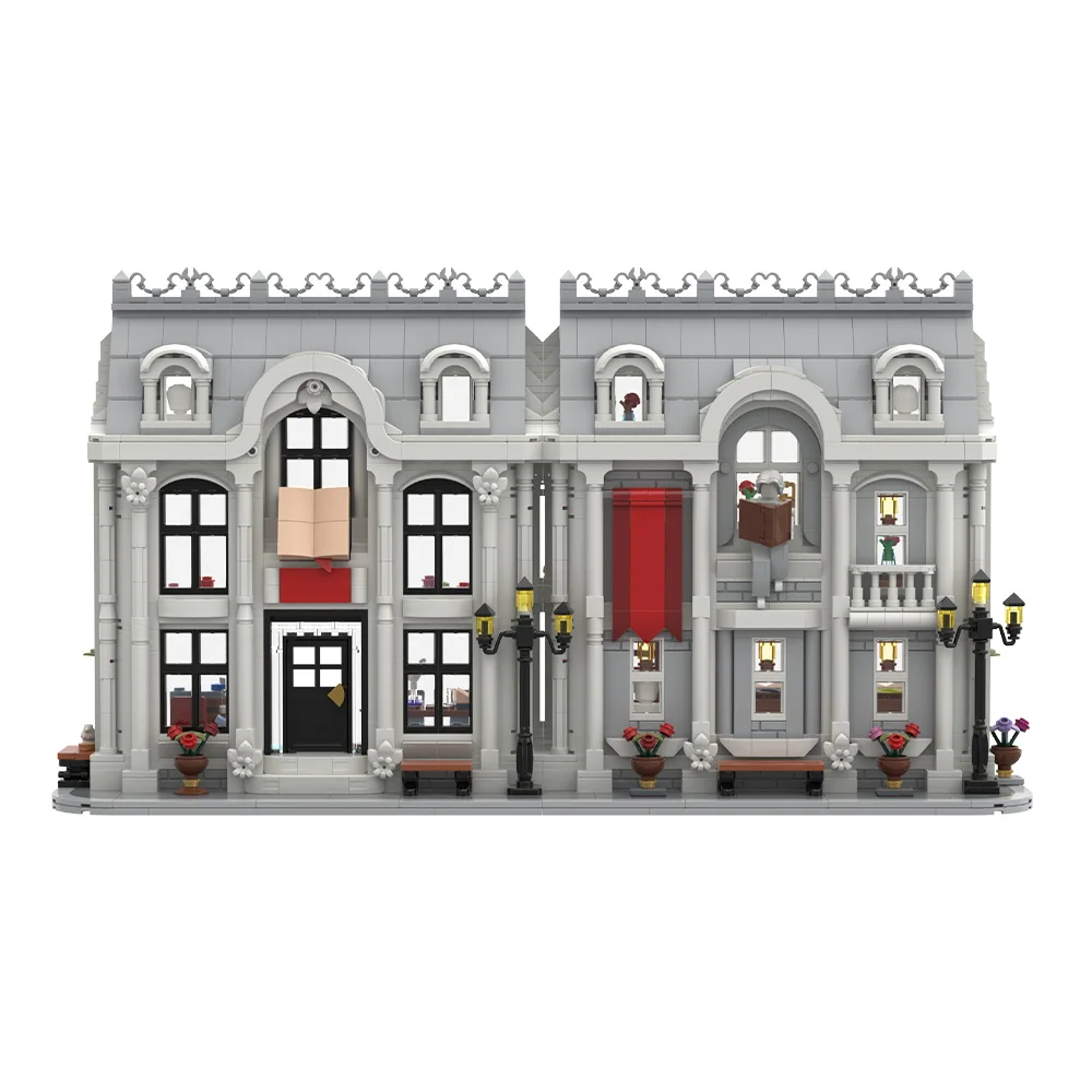 Gobricks MOC White Library ver1 Building Blocks Model White Library Architecture Street View Bricks Assembly Toys Adult Gifts