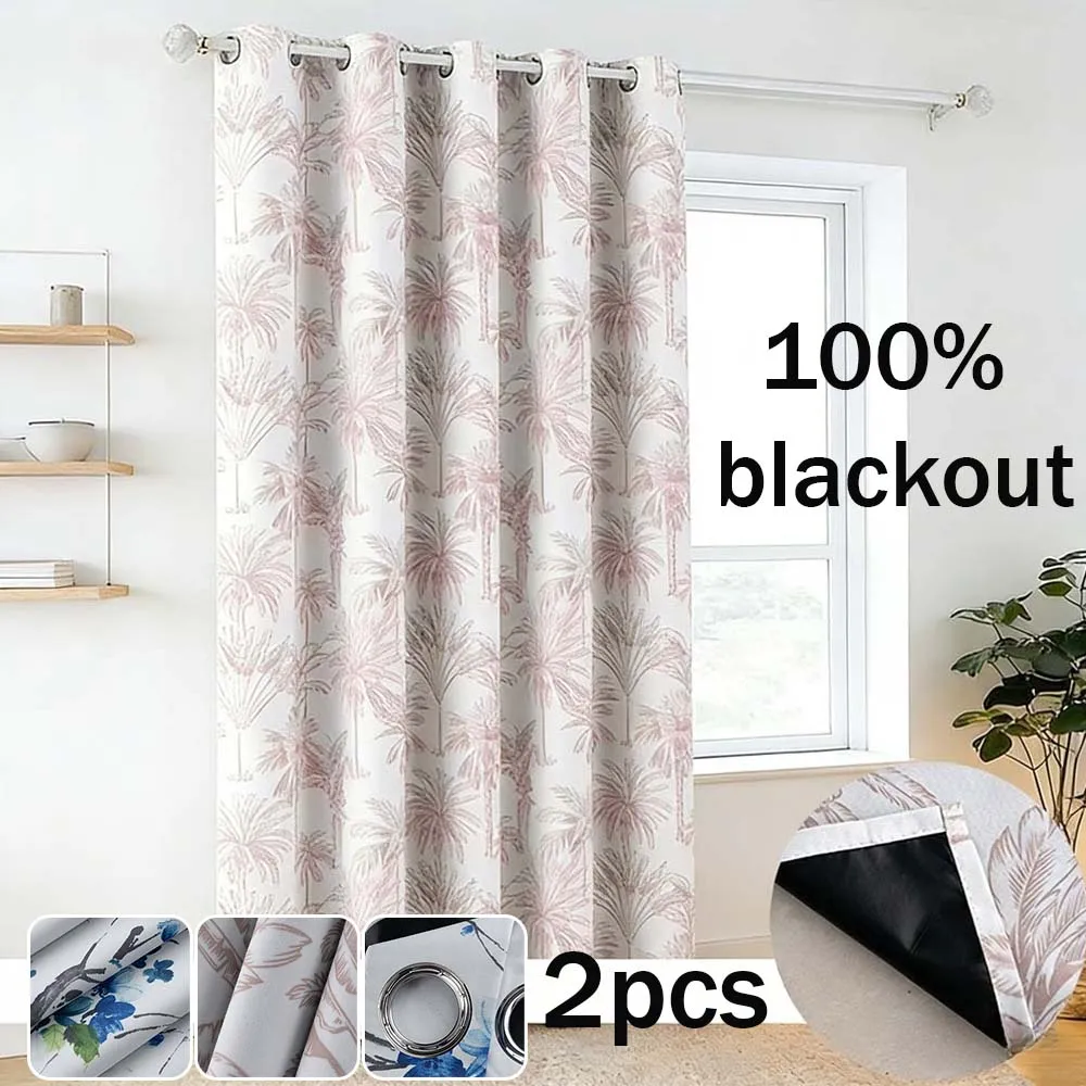 American Style Blackout Curtains for Living Room Thermal Insulated Window Drapes Floral Pattern Privacy Protect Home Decor 2pcs