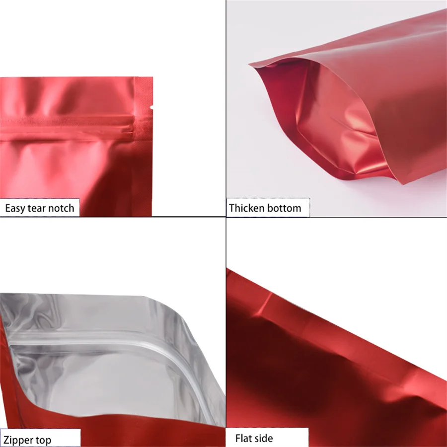 50/100PCS Matte Red Stand Up Zipper Pouches Foil Bags Tear Notch For Coffee Tea Nuts Cosmetic Dry Food Storage