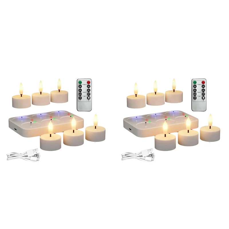 

A93E-Rechargeable Flameless Tea Lights Candles With Charging Station 12Pcs Battery Tea Lights Candles With Remote & Timer