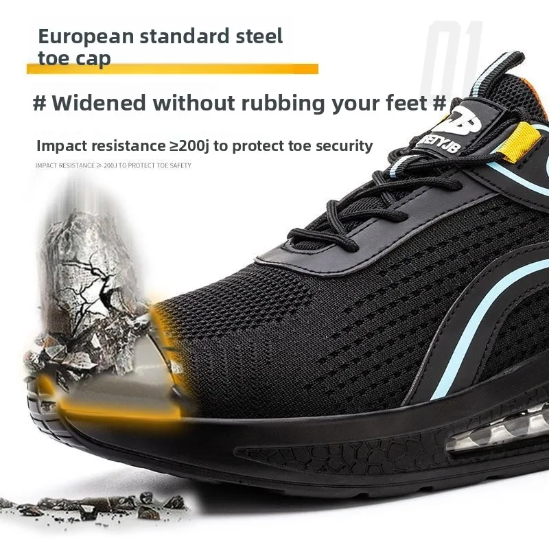 남성용 안전 신발 스틸 토 에어 쿠션 여성 운동화 내마모성 통기성 작업 신발 펑크 방지 안티 스매싱
